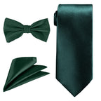 Men's Bow Tie, Neck Tie & Handkerchief Set - Dark Green