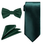 Men's Bow Tie, Neck Tie & Handkerchief Set - Dark Green