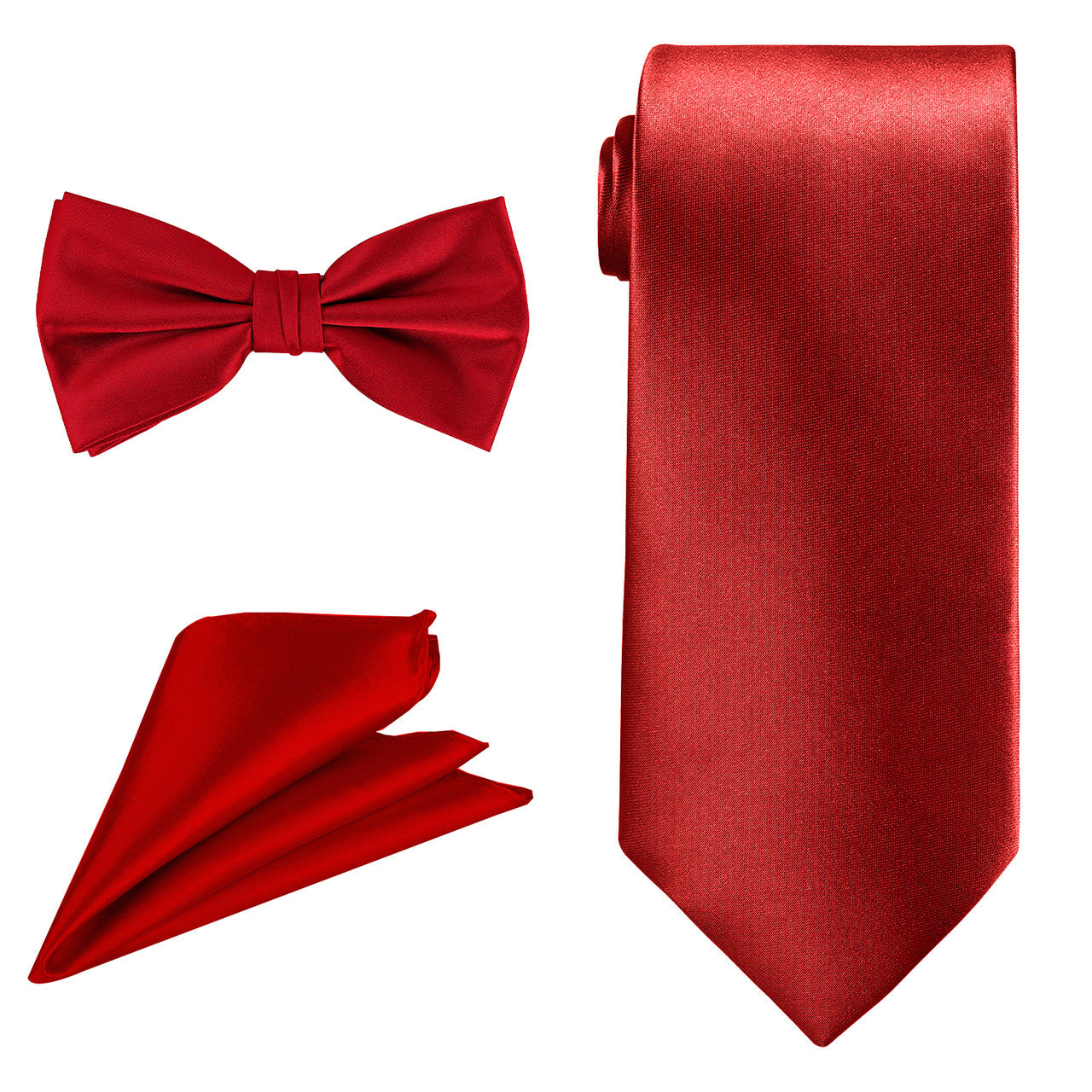 Men's Bow Tie, Neck Tie & Handkerchief Set - Dark Red