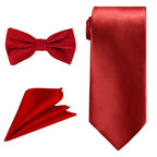 Men's Bow Tie, Neck Tie & Handkerchief Set - Dark Red
