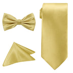 Men's Bow Tie, Neck Tie & Handkerchief Set - Gold