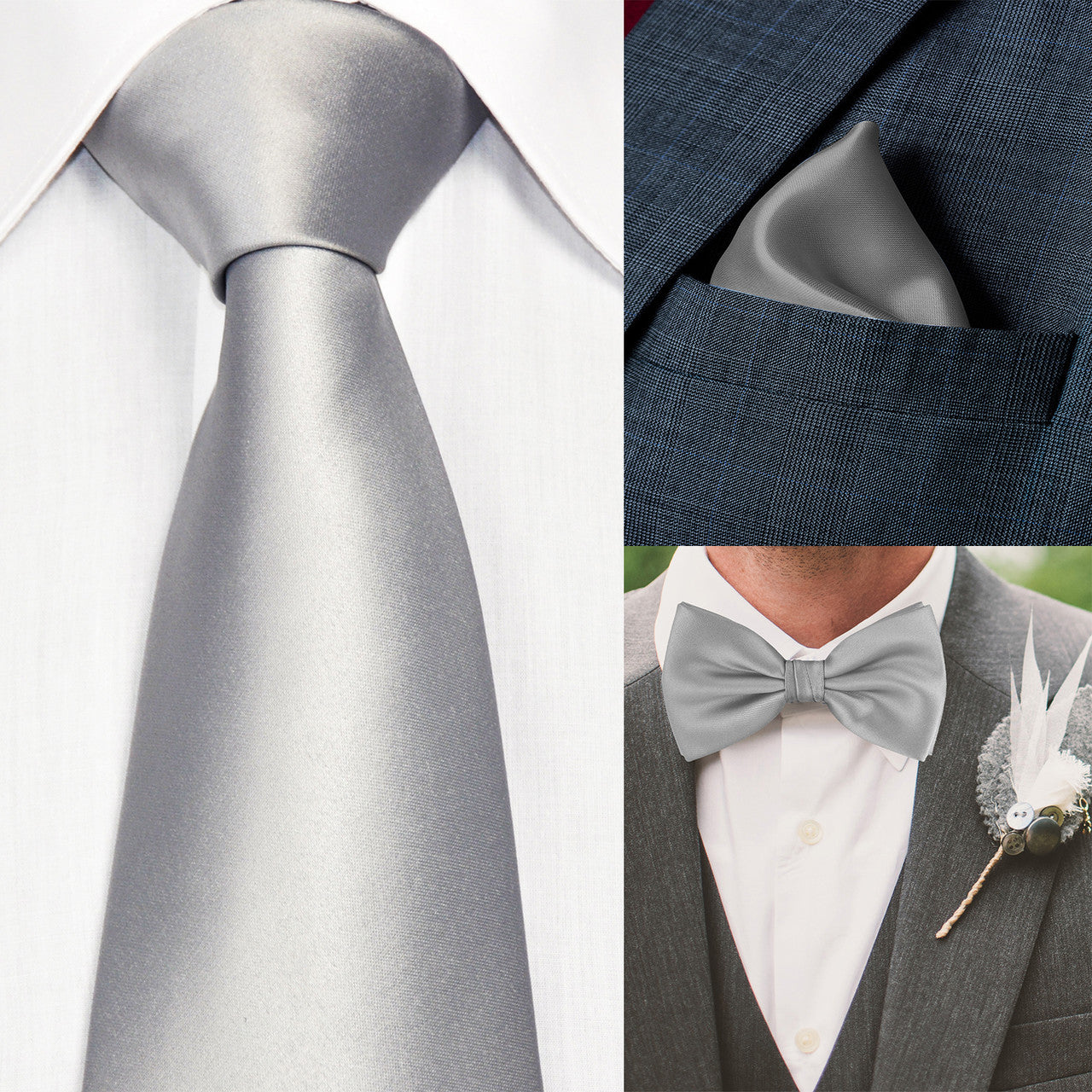 Men's Bow Tie, Neck Tie & Handkerchief Set - Gold