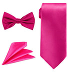Men's Bow Tie, Neck Tie & Handkerchief Set - Hot Pink