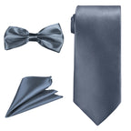 Men's Bow Tie, Neck Tie & Handkerchief Set - Light Grey