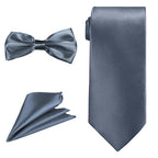 Men's Bow Tie, Neck Tie & Handkerchief Set - Light Grey