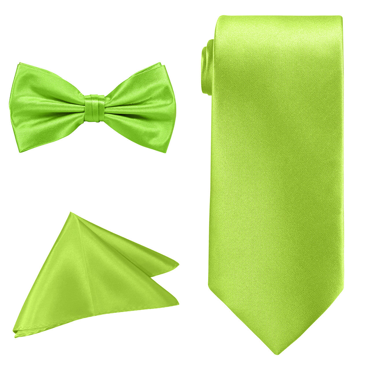 Men's Bow Tie, Neck Tie & Handkerchief Set - Lime