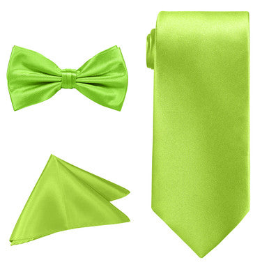Men's Bow Tie, Neck Tie & Handkerchief Set - Lime