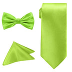 Men's Bow Tie, Neck Tie & Handkerchief Set - Lime