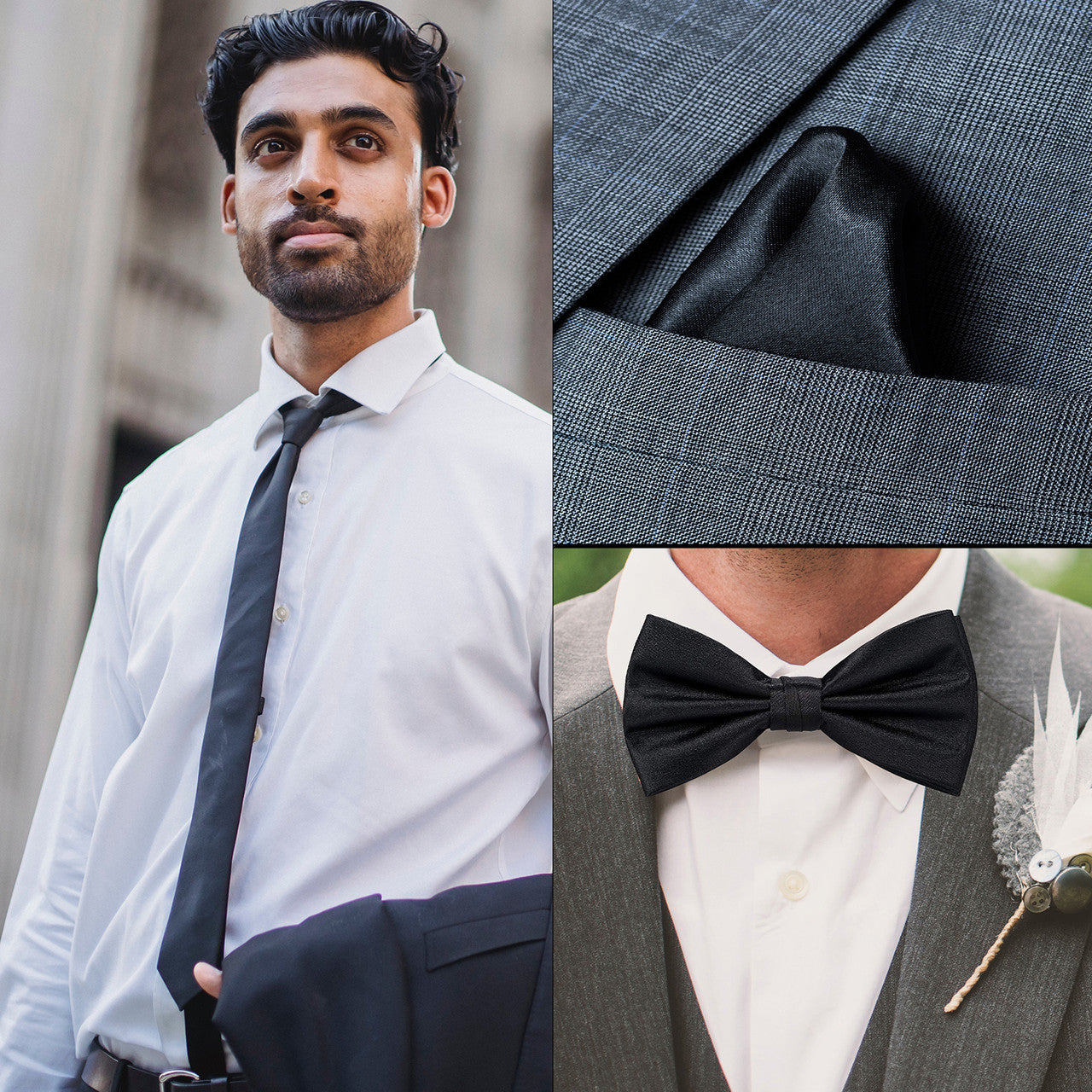Men's Bow Tie, Neck Tie & Handkerchief Set - Lime