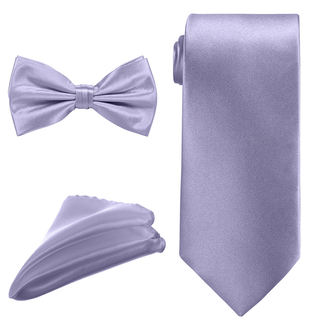 Men's Bow Tie, Neck Tie & Handkerchief Set - Lilac Purple