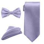 Men's Bow Tie, Neck Tie & Handkerchief Set - Lilac Purple