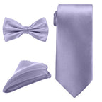 Men's Bow Tie, Neck Tie & Handkerchief Set - Lilac Purple