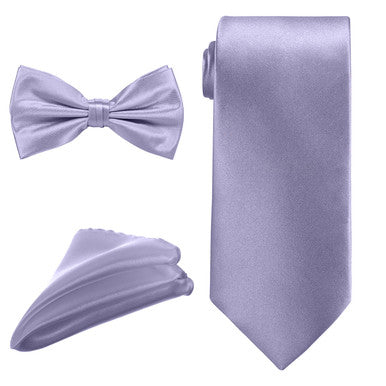 Men's Bow Tie, Neck Tie & Handkerchief Set - Lilac Purple