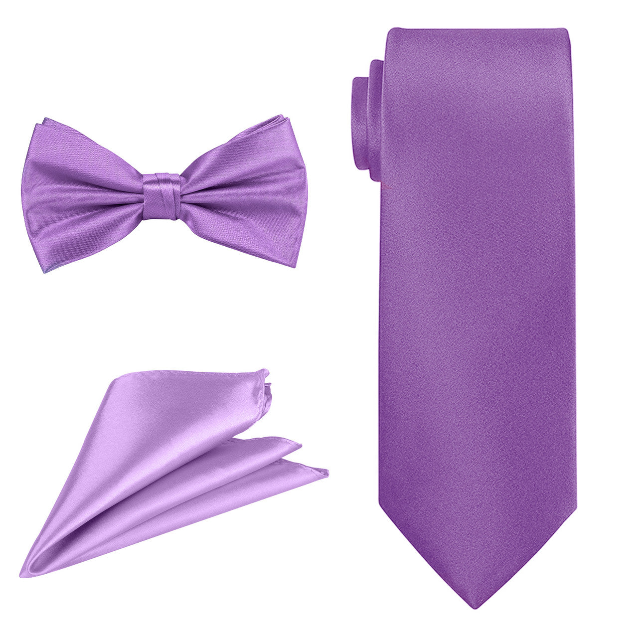 Men's Bow Tie, Neck Tie & Handkerchief Set - Light Purple