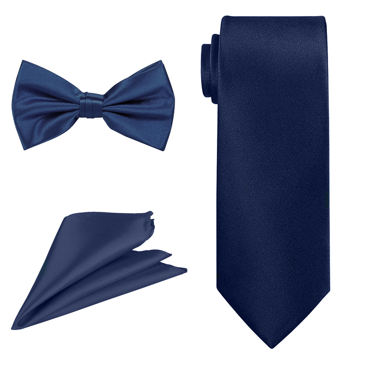 Men's Bow Tie, Neck Tie & Handkerchief Set - Navy