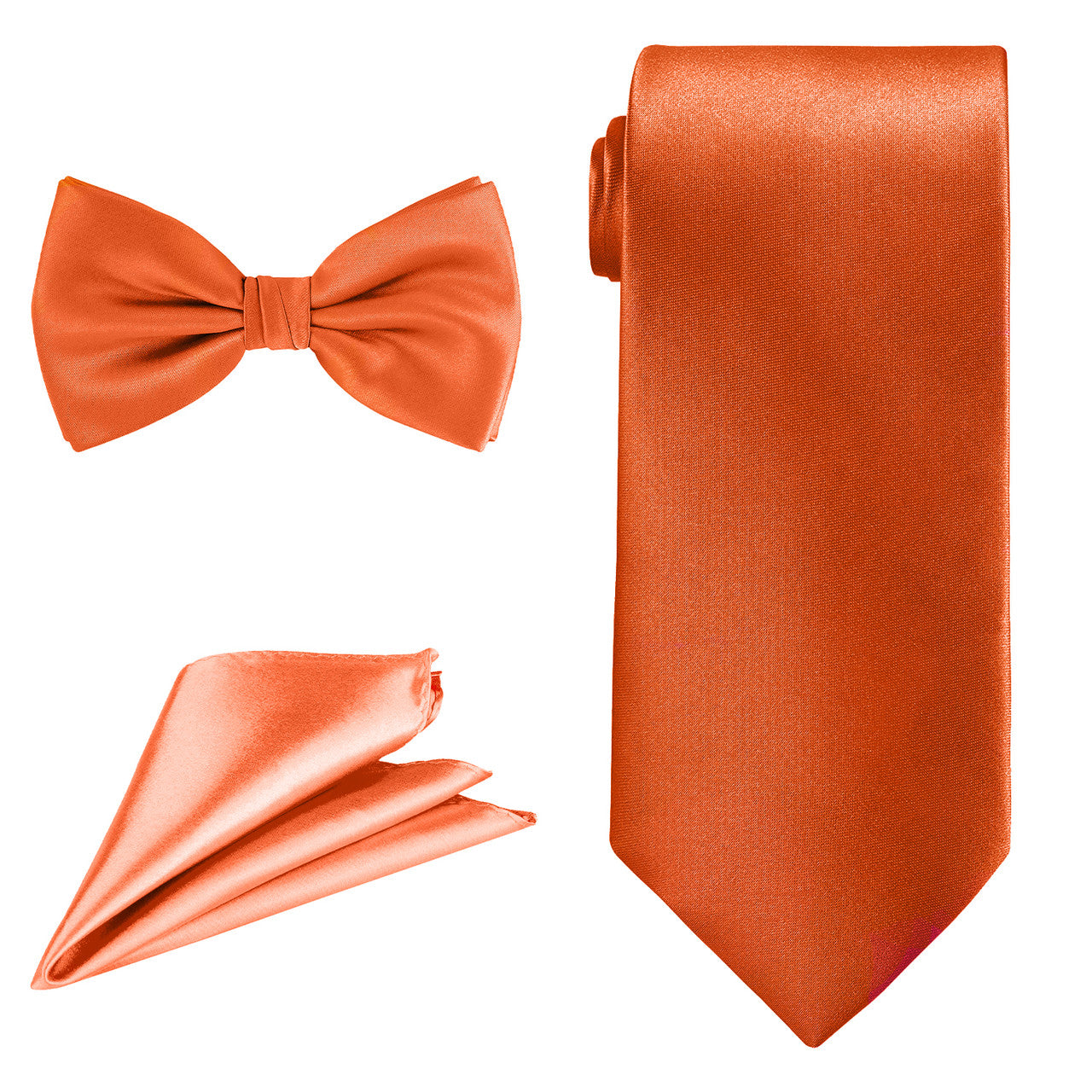 Men's Bow Tie, Neck Tie & Handkerchief Set - Orange