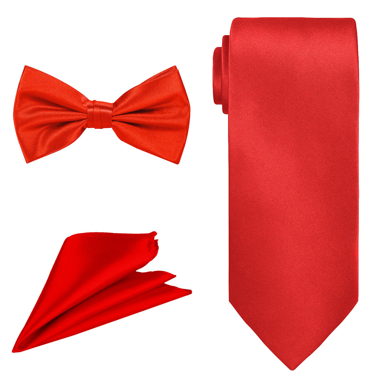Men's Bow Tie, Neck Tie & Handkerchief Set - Red