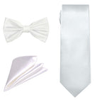 Men's Bow Tie, Neck Tie & Handkerchief Set - White