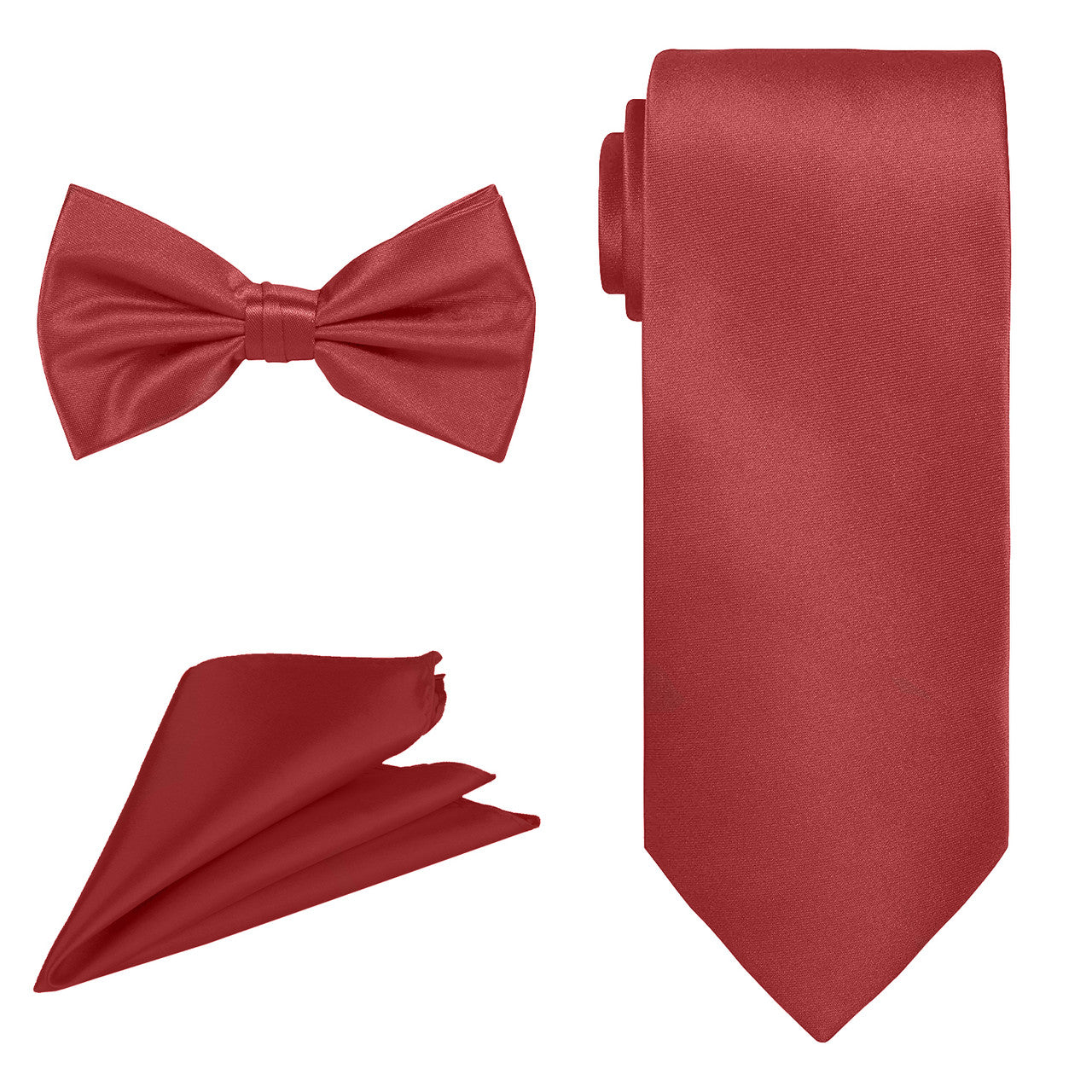Men's Bow Tie, Neck Tie & Handkerchief Set - Wine Red