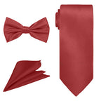 Men's Bow Tie, Neck Tie & Handkerchief Set - Wine Red