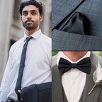 Men's Bow Tie, Neck Tie & Handkerchief Set - Wine Red