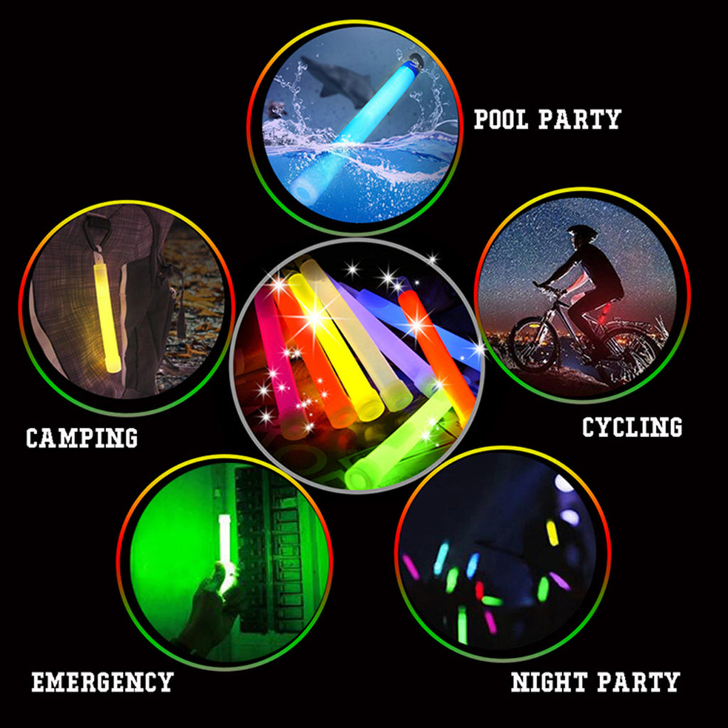 6" Premium Neon Glow Sticks (Pack of 25) - Mixed Colours