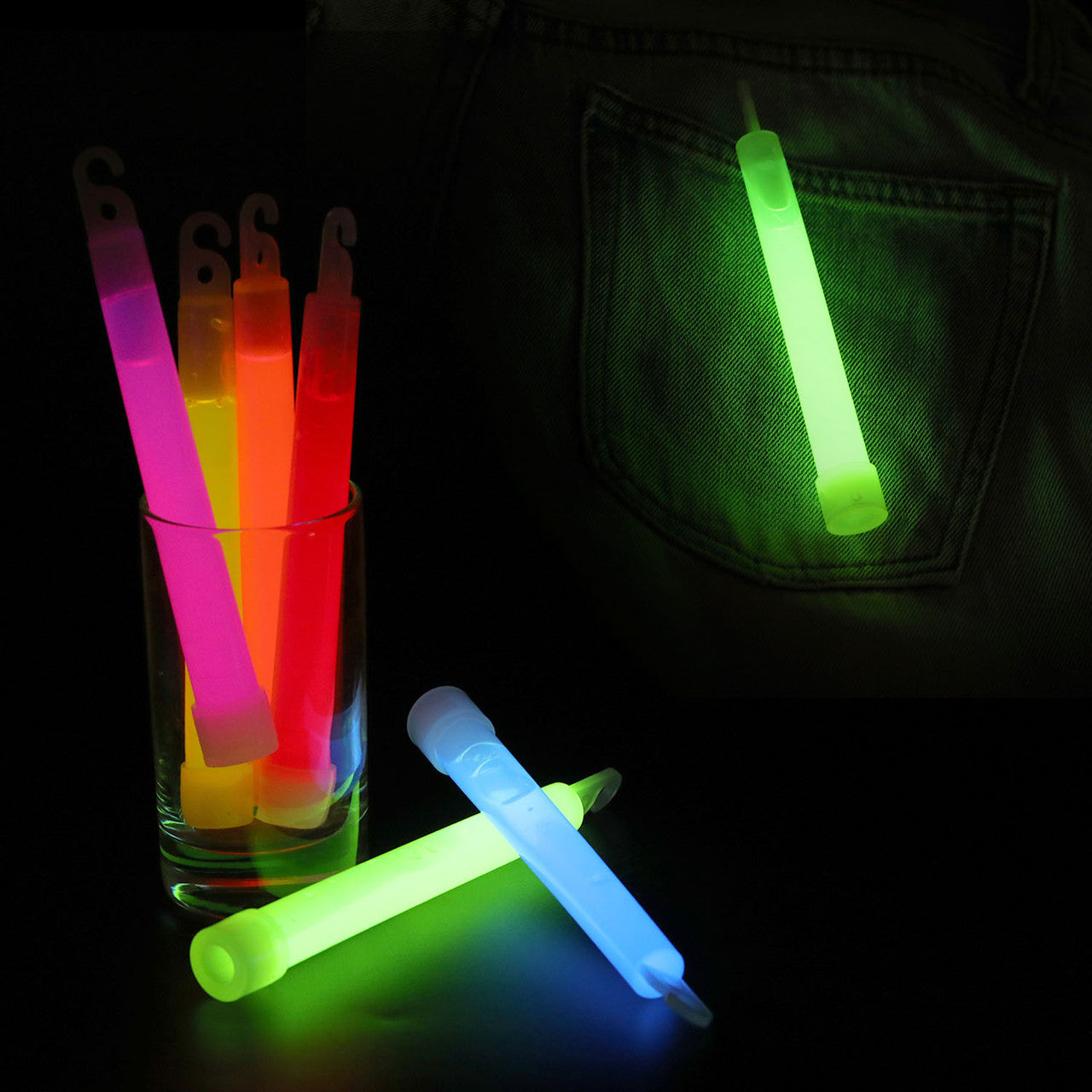 6" Premium Neon Glow Sticks (Pack of 25) - Mixed Colours