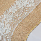 Plastic Tablecloth and Hesian Table Runner Set - White & Lace Hessian