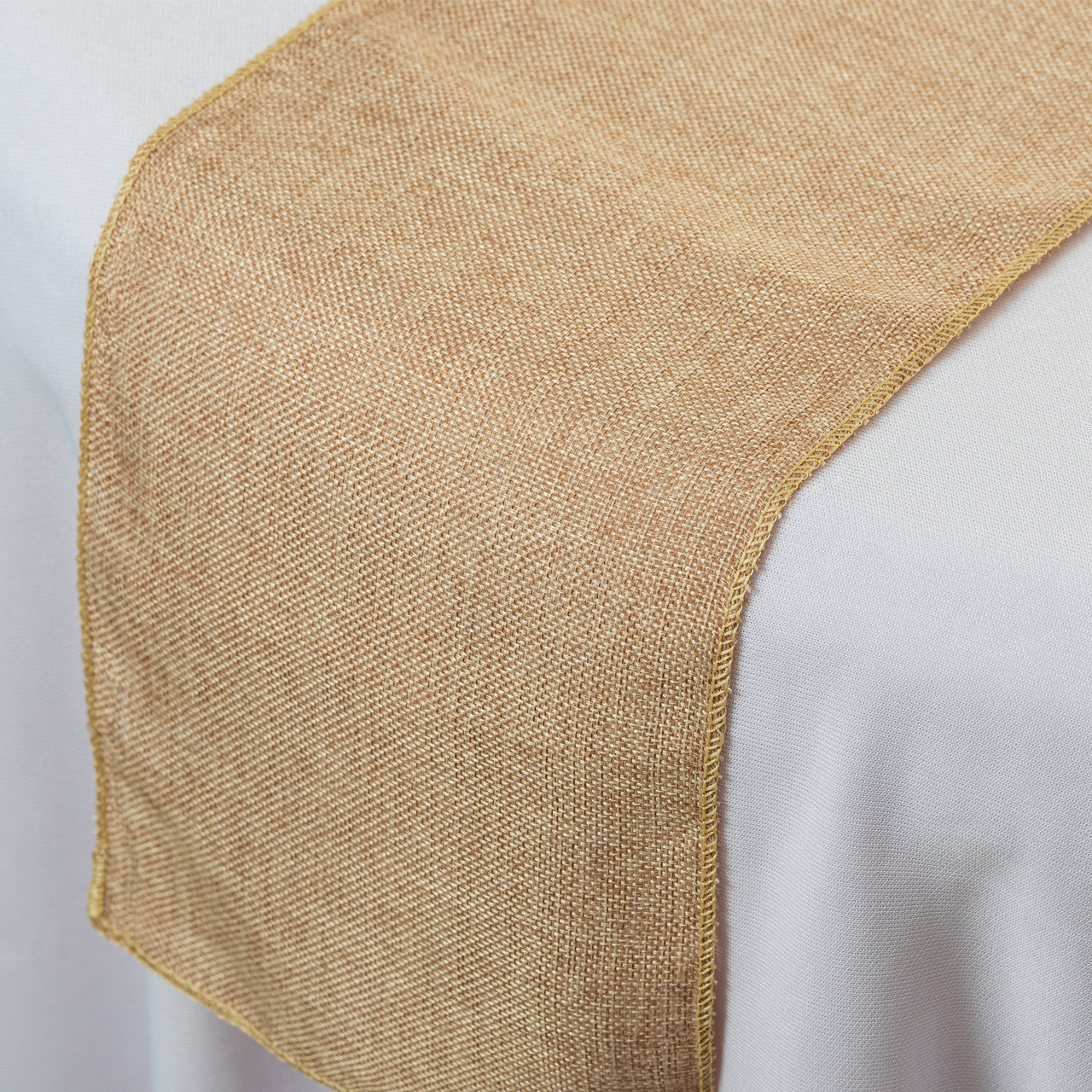 Plastic Tablecloth and Hesian Table Runner Set - White & Plain Hessian