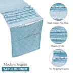 Rectangle Plastic Tablecloth and Sequin Table Runner -  White & Baby Blue