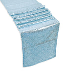 Rectangle Plastic Tablecloth and Sequin Table Runner -  White & Baby Blue