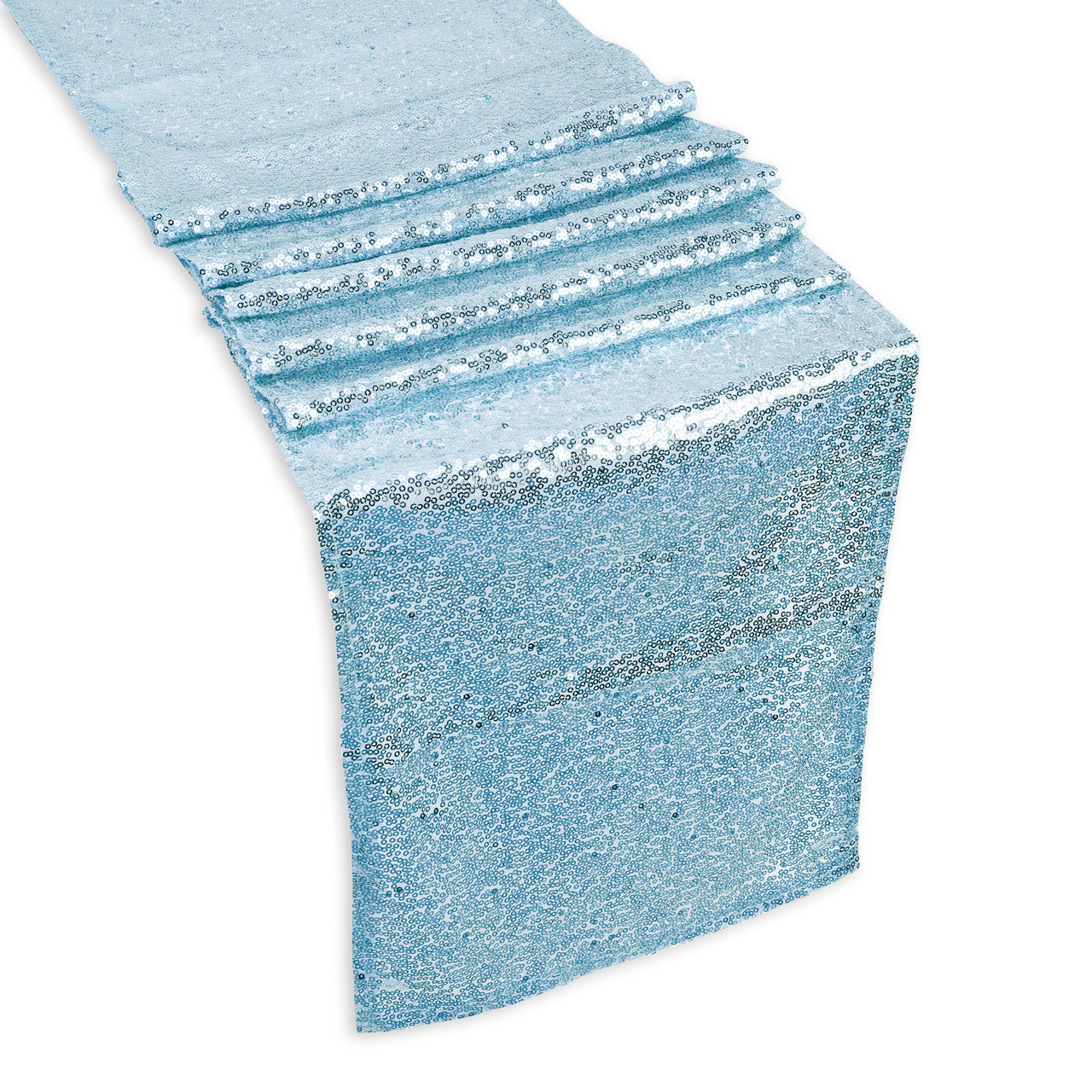 Rectangle Plastic Tablecloth and Sequin Table Runner -  White & Baby Blue