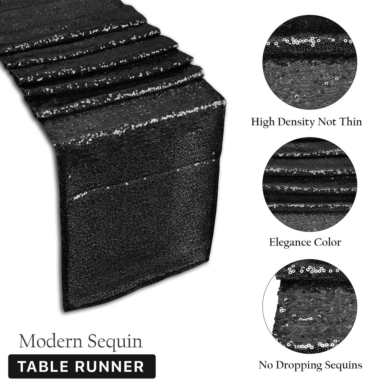 Plastic Table Cloth And Sequin Black Table Runner Set - 2pcs