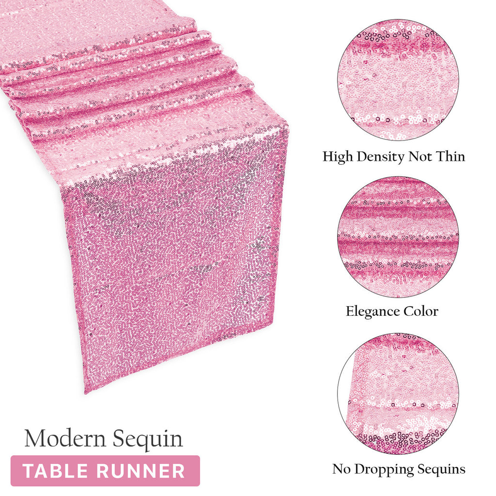 Rectangle Plastic Tablecloth and Sequin Table Runner - White & Baby Pink