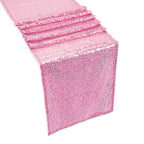 Rectangle Plastic Tablecloth and Sequin Table Runner - White & Baby Pink