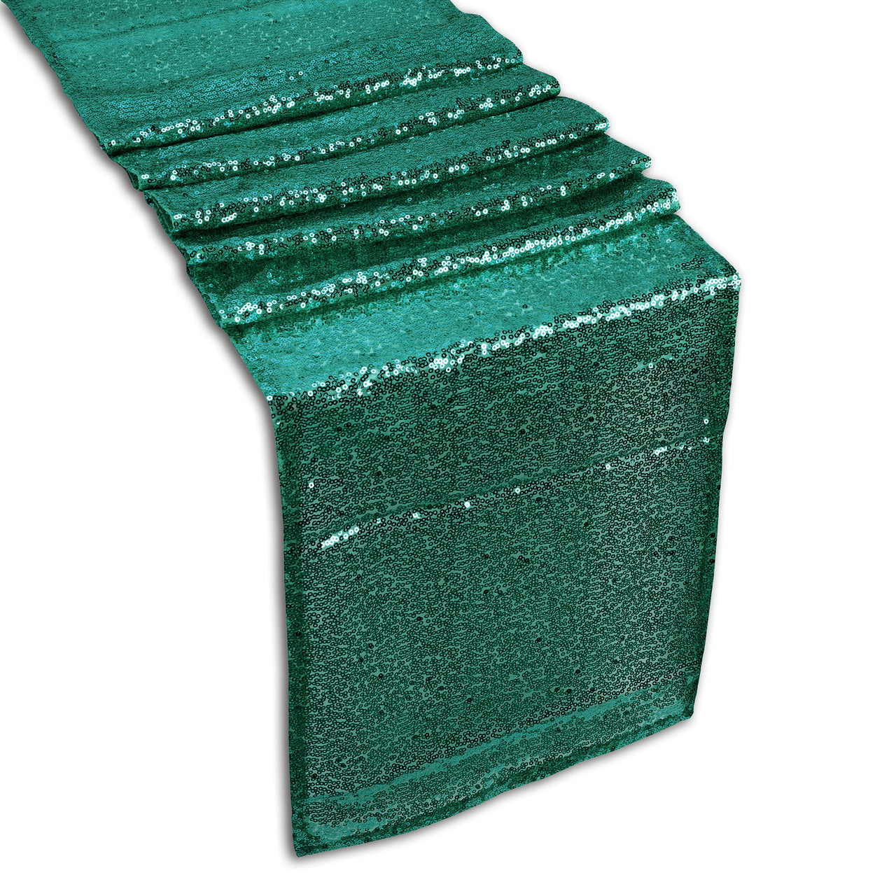 Rectangle Plastic Tablecloth and Sequin Table Runner - White & Emerald Green