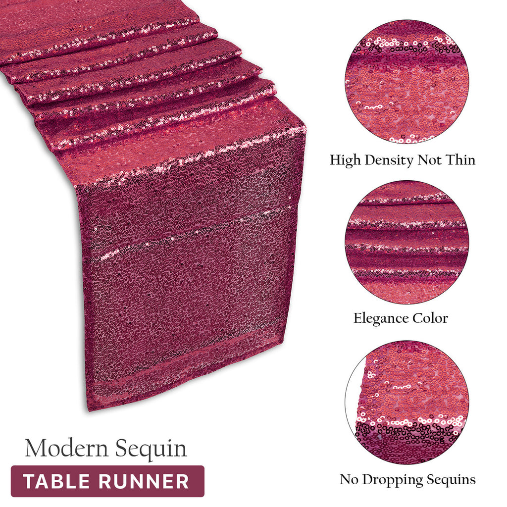 Rectangle Plastic Tablecloth and Sequin Table Runner - White & Fucshia