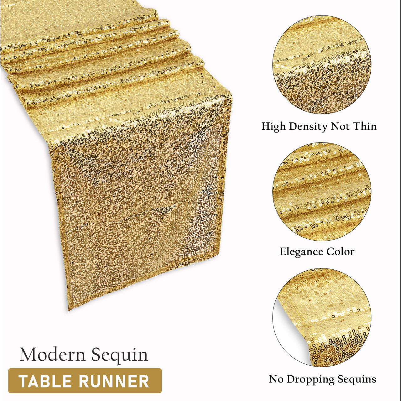 Rectangle Plastic Tablecloth and Sequin Table Runner - White & Gold