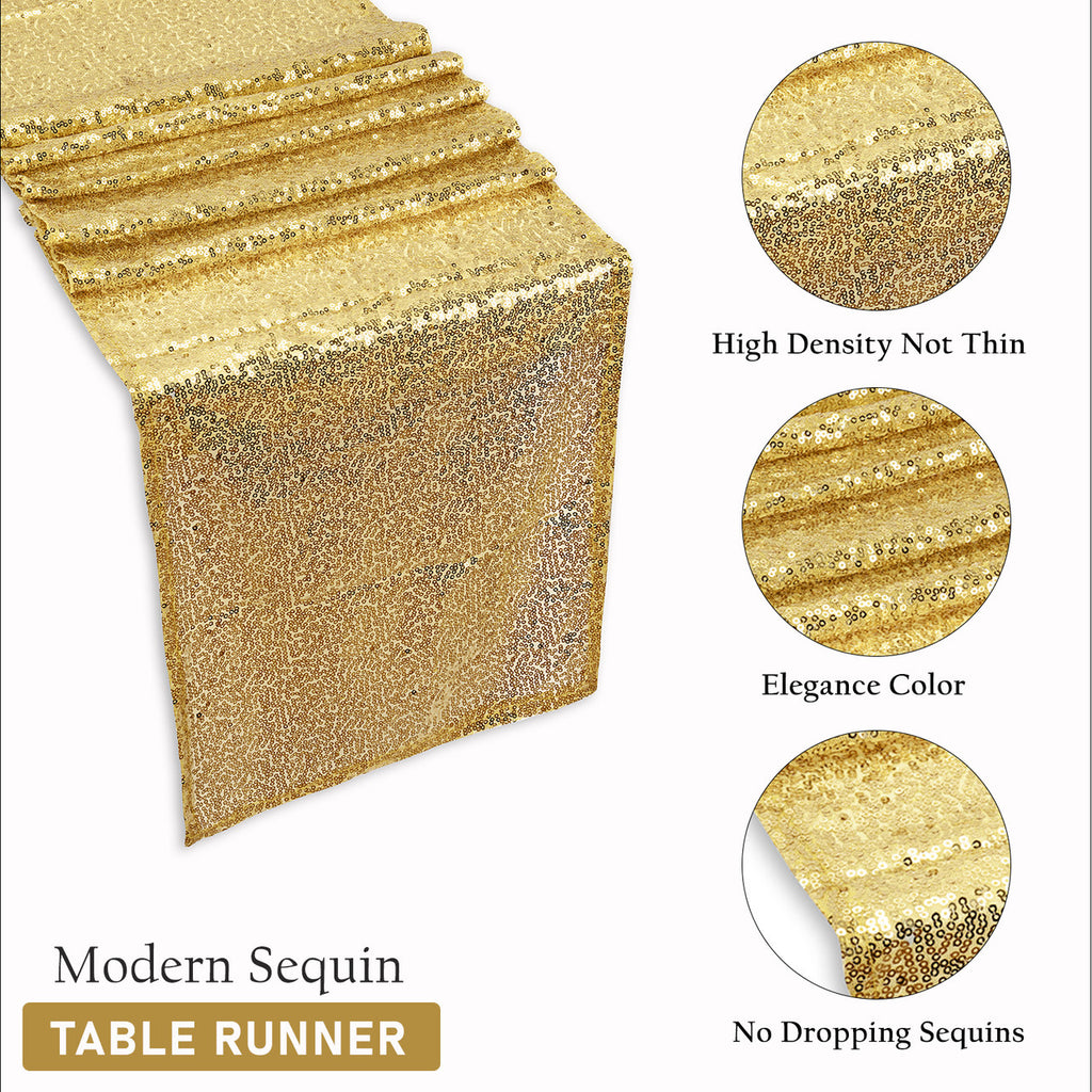 Plastic Table Cloth And Gold Sequin Table Runner Set  - 2Pcs