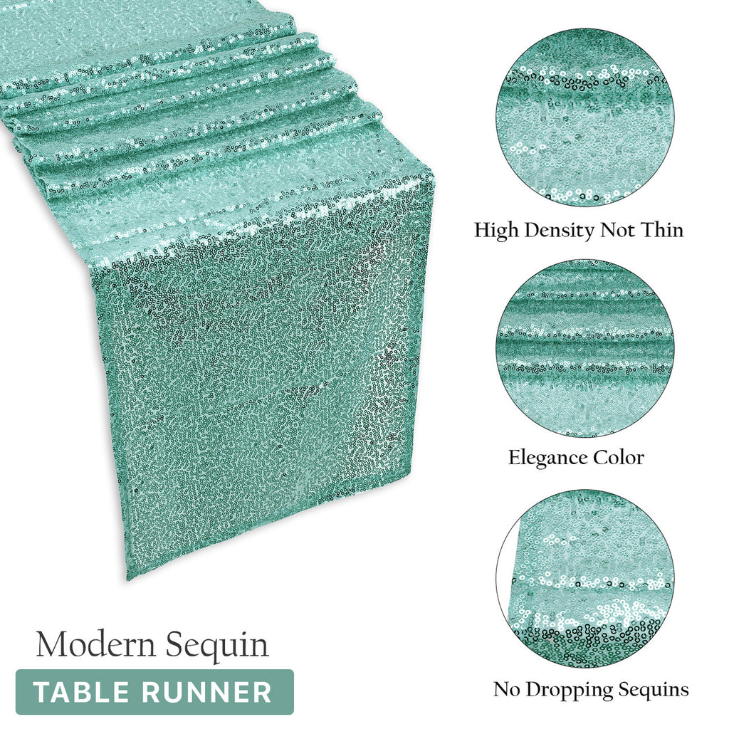 Plastic Table Cloth And Mint Sequin Table Runner Set - 2pcs