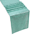 Rectangle Plastic Tablecloth and Sequin Table Runner - White & Mint Green