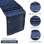 Rectangle Plastic Tablecloth and Sequin Table Runner - White & Navy Blue