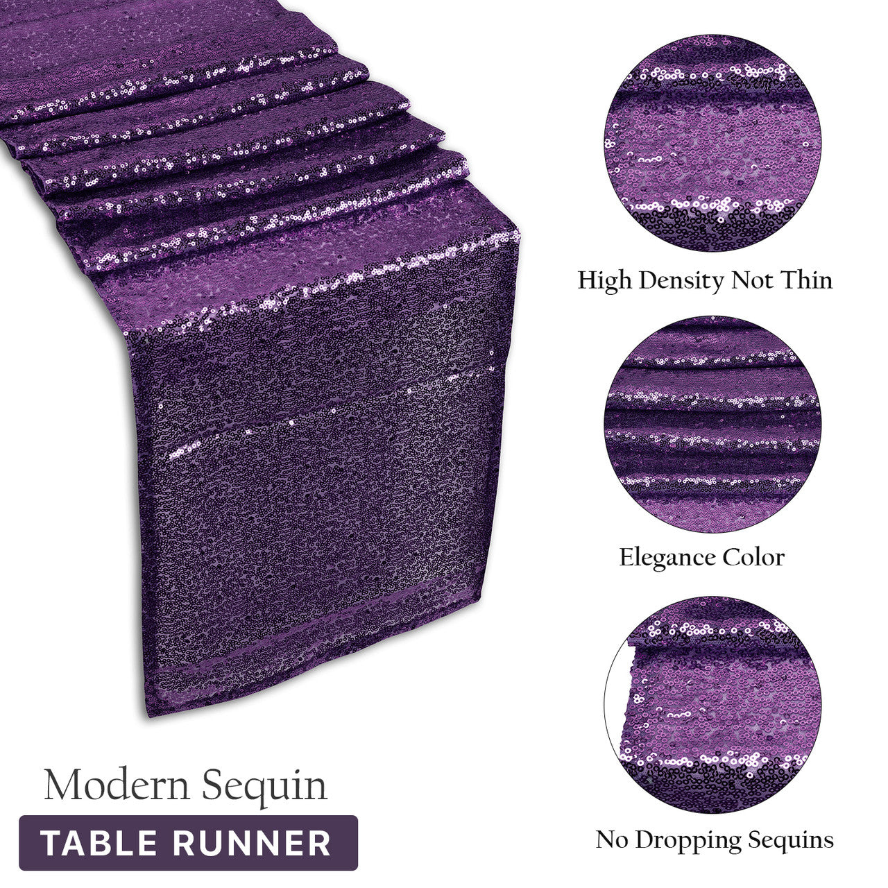Plastic Table Cloth And Purple Sequin Table Runner Set - 2pcs