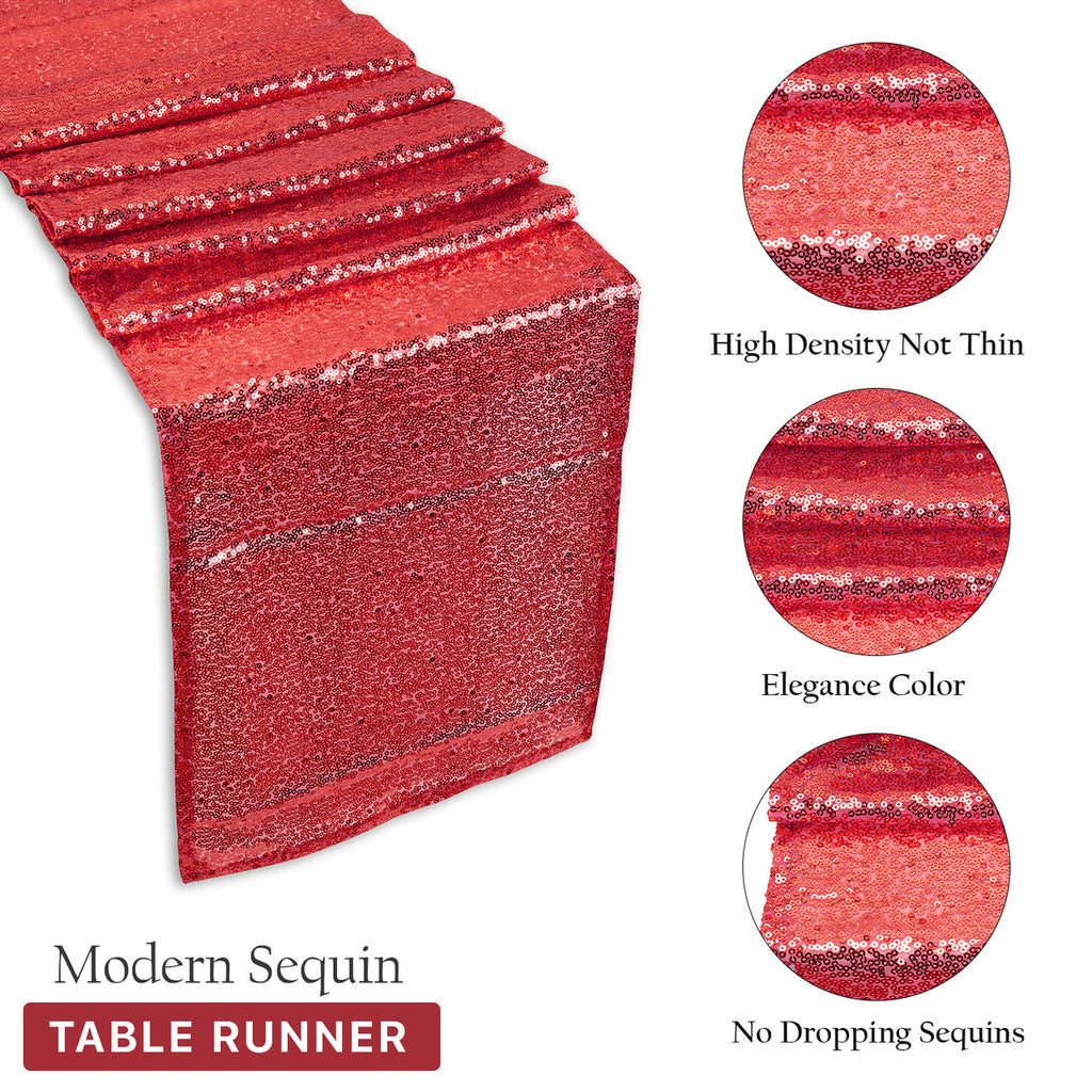 Rectangle Plastic Tablecloth and Sequin Table Runner - White & Red