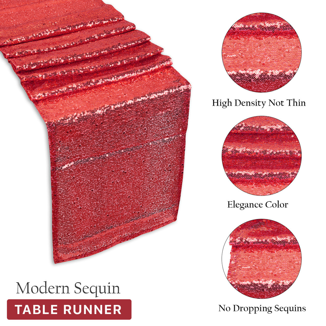 Rectangle Plastic Tablecloth and Sequin Table Runner - White & Red