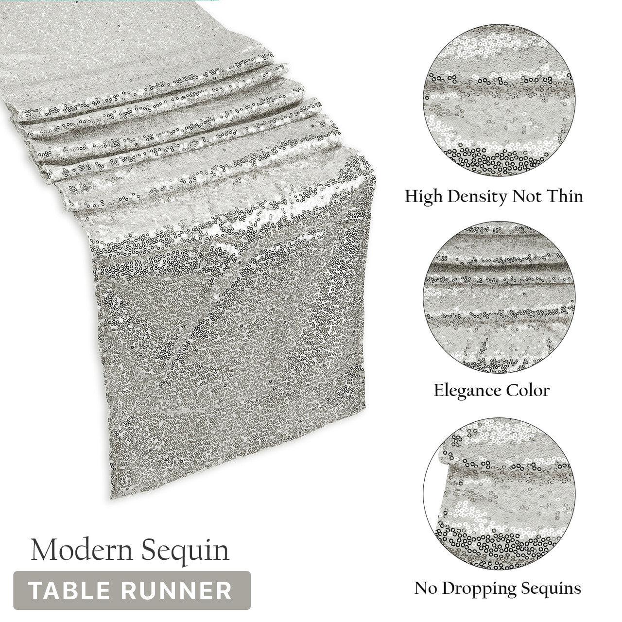 Rectangle Plastic Tablecloth and Sequin Table Runner - White & Silver