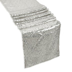 Rectangle Plastic Tablecloth and Sequin Table Runner - White & Silver