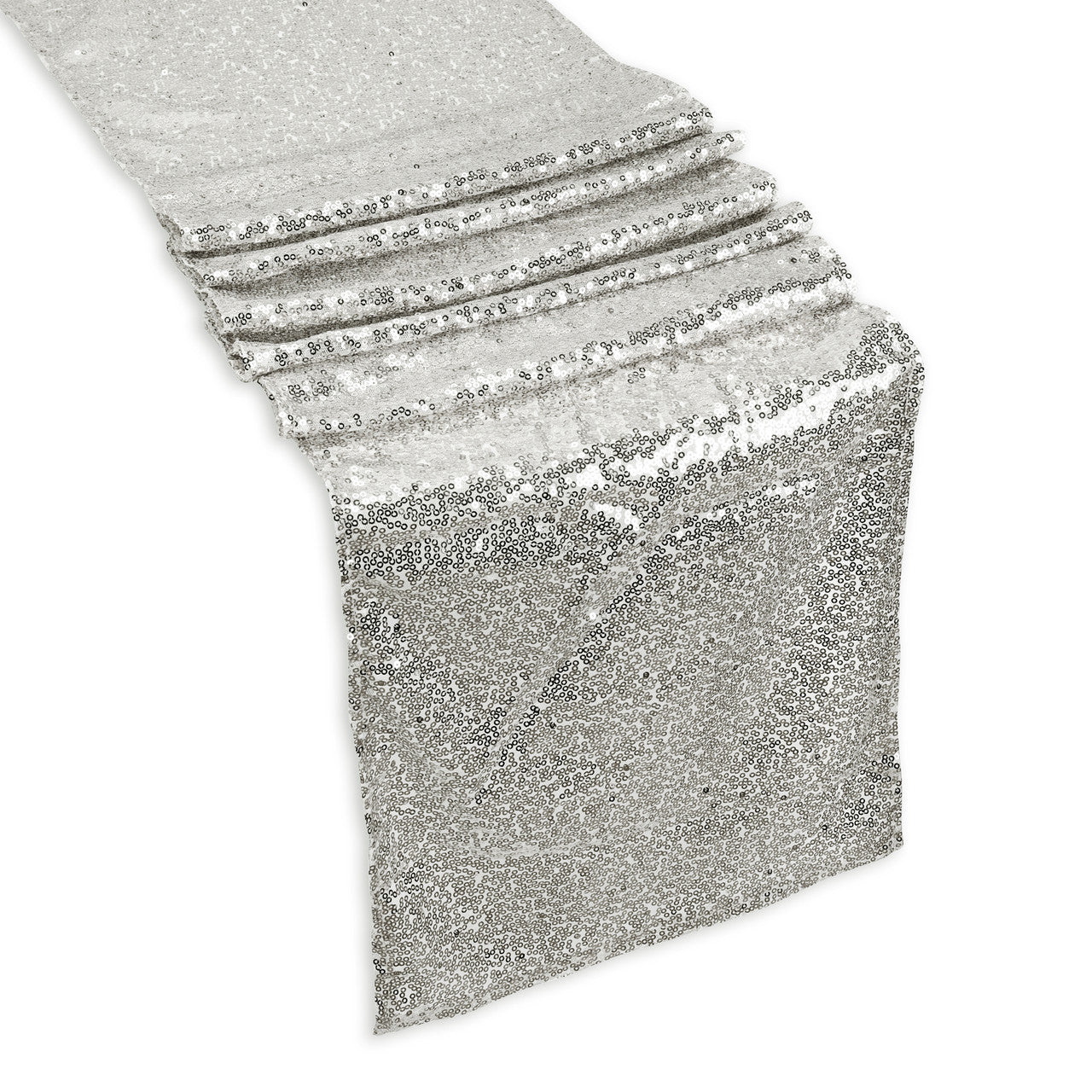 Rectangle Plastic Tablecloth and Sequin Table Runner - White & Silver