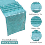 Rectangle Plastic Tablecloth and Sequin Table Runner - White & Turquoise