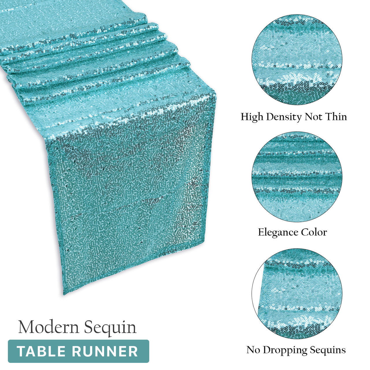 Rectangle Plastic Tablecloth and Sequin Table Runner - White & Turquoise